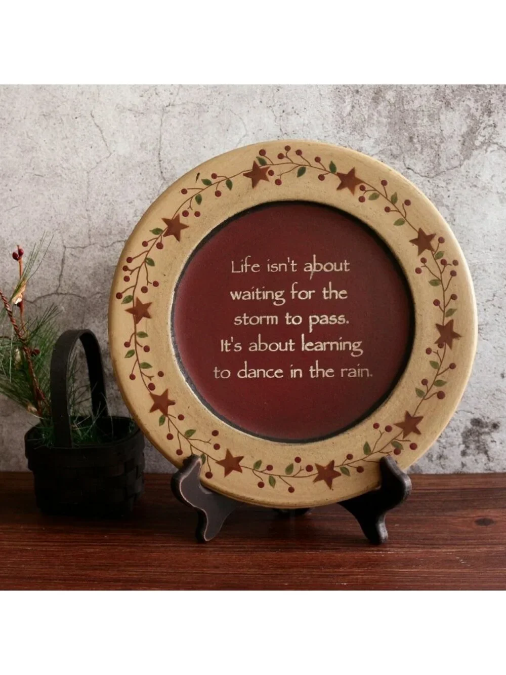 Vintage Decorative Wooden Plate - Dance in the Rain Art, Home Décor, 9.75